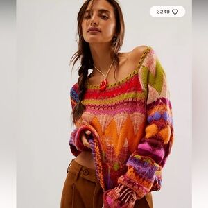 NWOT Free People Lydia Monochrome Pullover Sweater